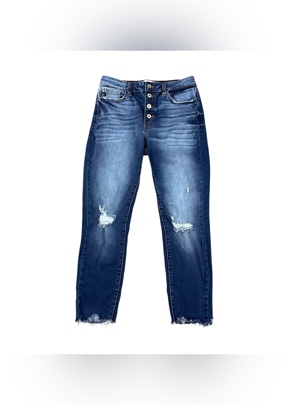 KanCan Jeans Women 9/28 Distressed Button Fly Raw Hem Stretch Denim Blue